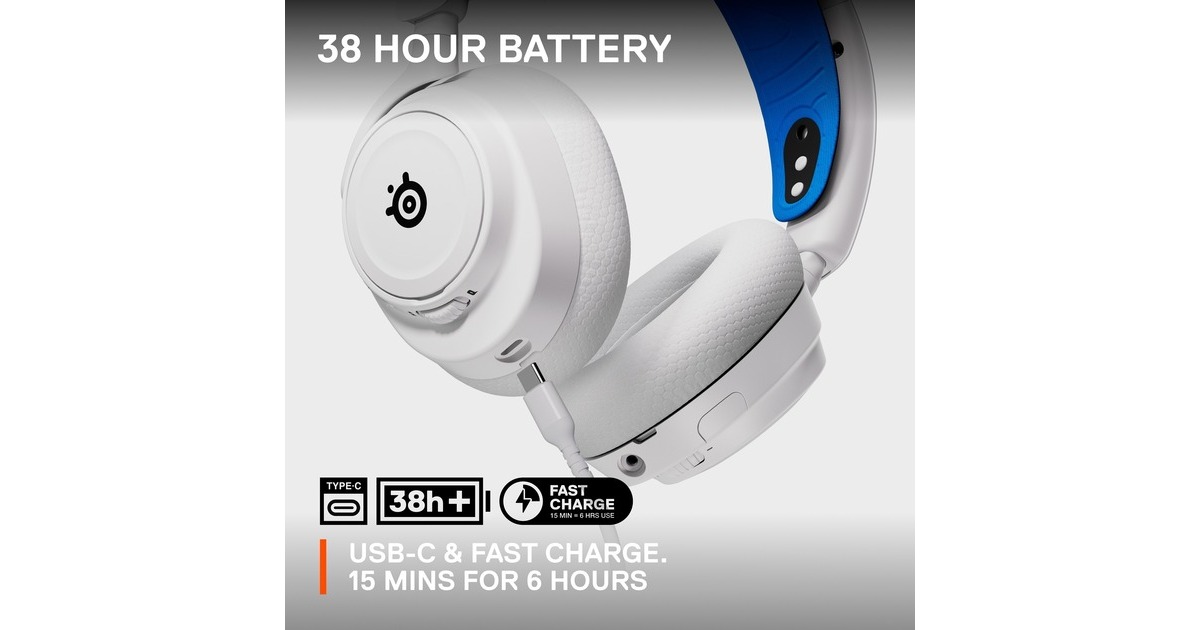 SteelSeriesArctis Nova 7P Wireless over-ear gaming headset  (Wit/blauw, 2,4 GHz, Bluetooth, Pc, PlayStation 4, PlayStation 5, Nintendo Switch, Meta Quest 2)