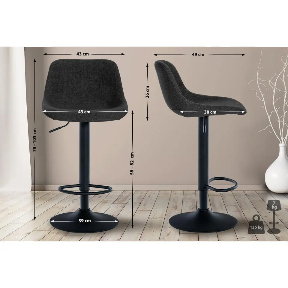 CLP Barkruk Loft zwart Frame - Stof - zwart