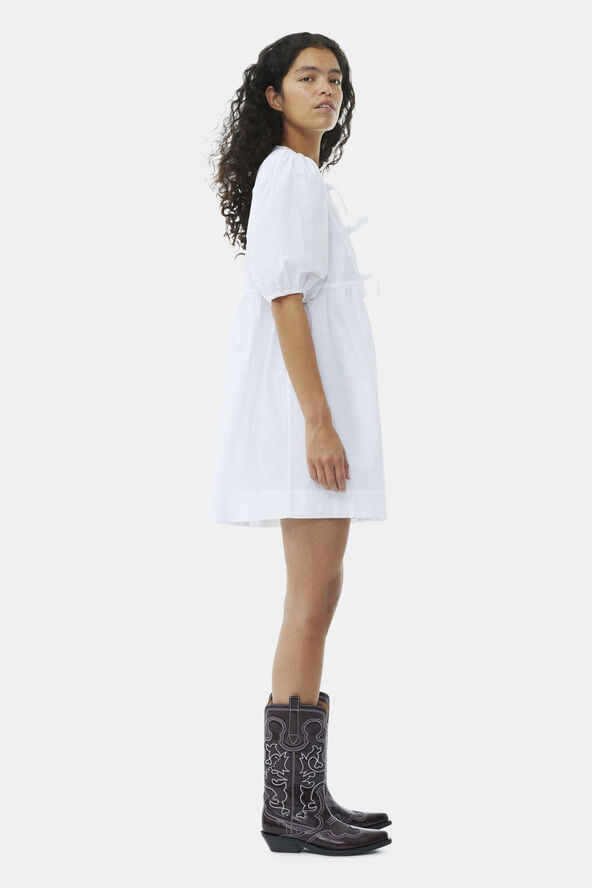 Ganni Cotton Poplin Tie String Mini Dress Bright white