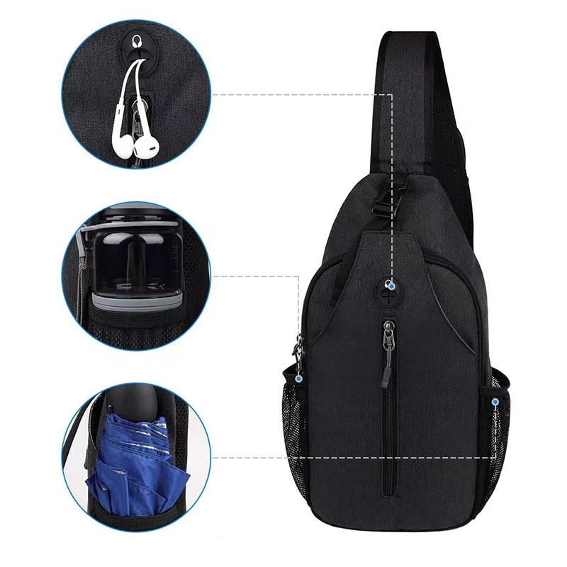 (38x20cm) Sport Sling Bag Outdoor Rucksack Cross Body Umhängetasche - Schwarz