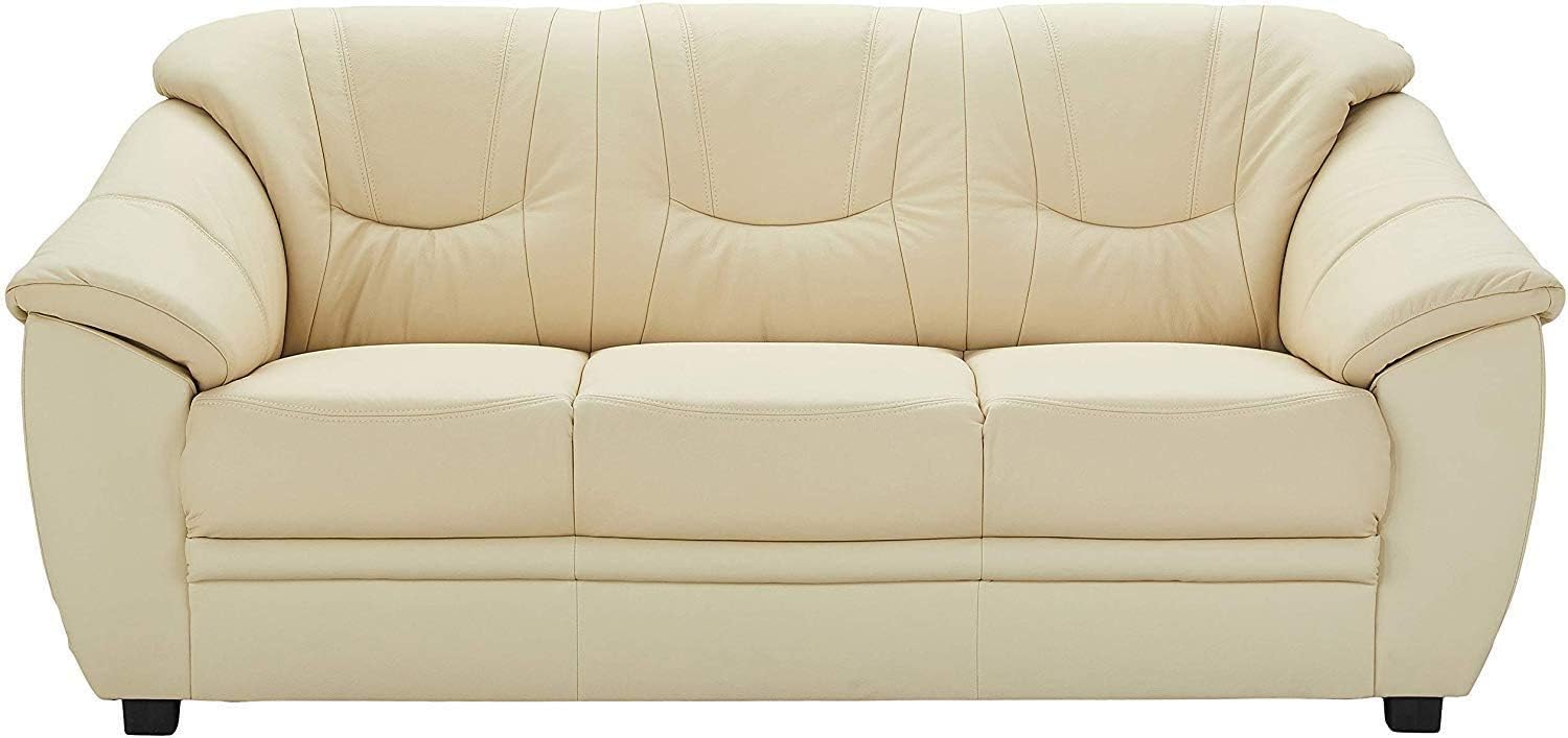 Cavadore 3-Sitzer Savana / 3er Ledersofa mit Federkern im klassischen Design / 198 x 90 x 90 / Echtleder Weiß