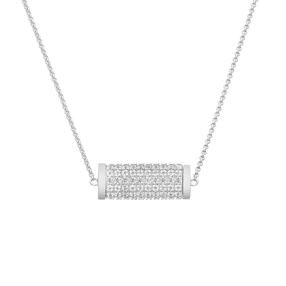 Collier Chaine Argent Rouleau Serti De Zirconiums Blancs