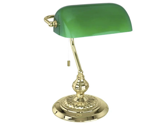 Bureaulamp, 1-lichts, H 39 cm, bankierslamp, messing/groen