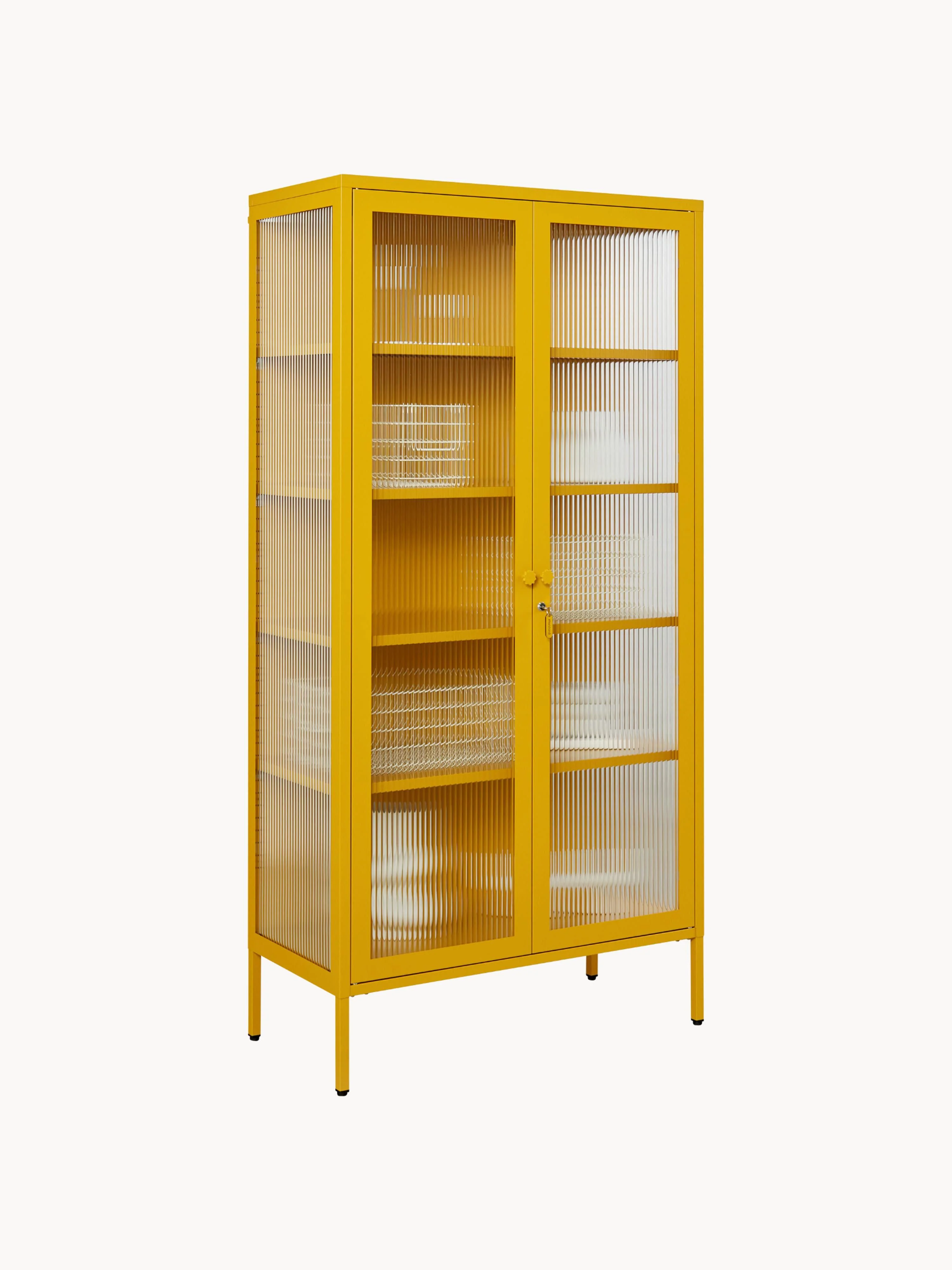 Metalen vitrinekast The Collector met geribbeld glas