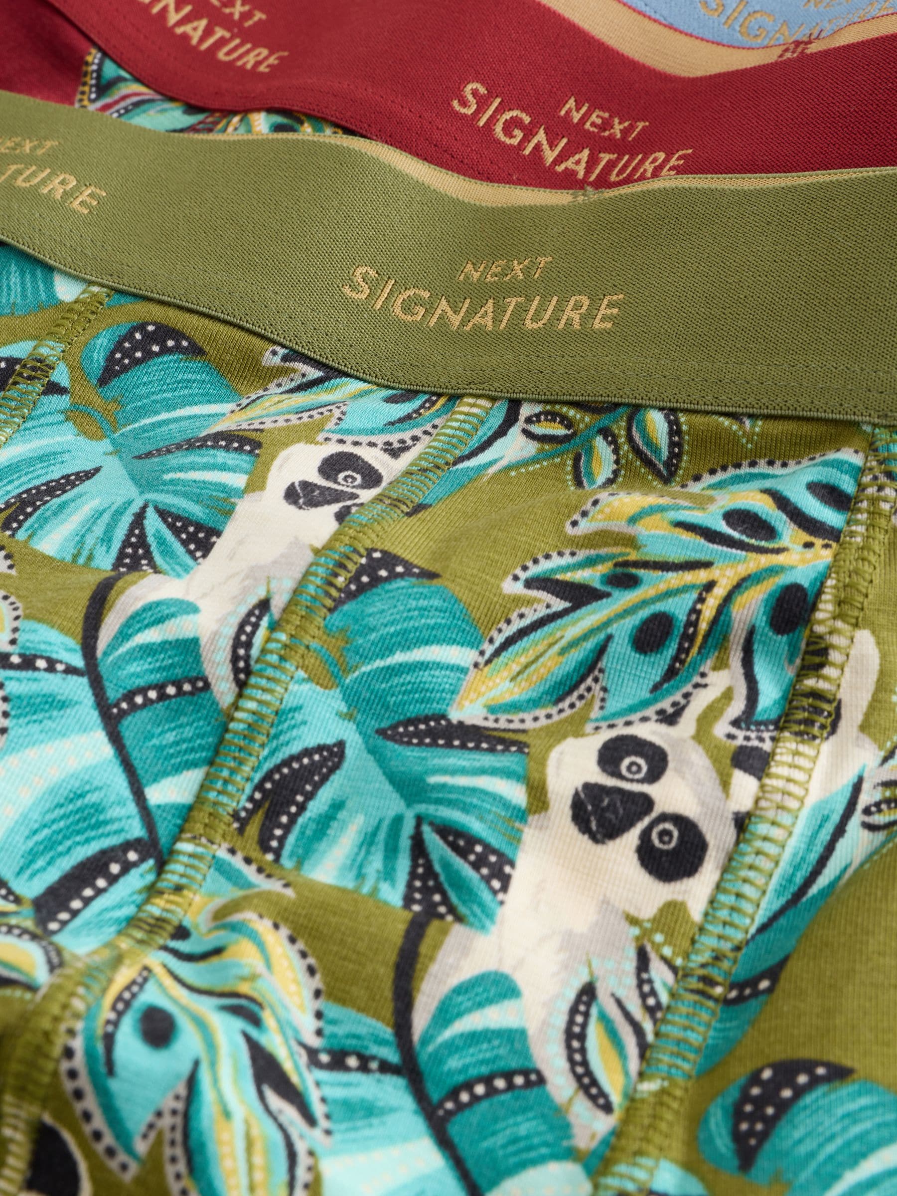 Groen/blauwe blad- en dierenprint - Signature katoenrijke boxershorts verpakking van 4