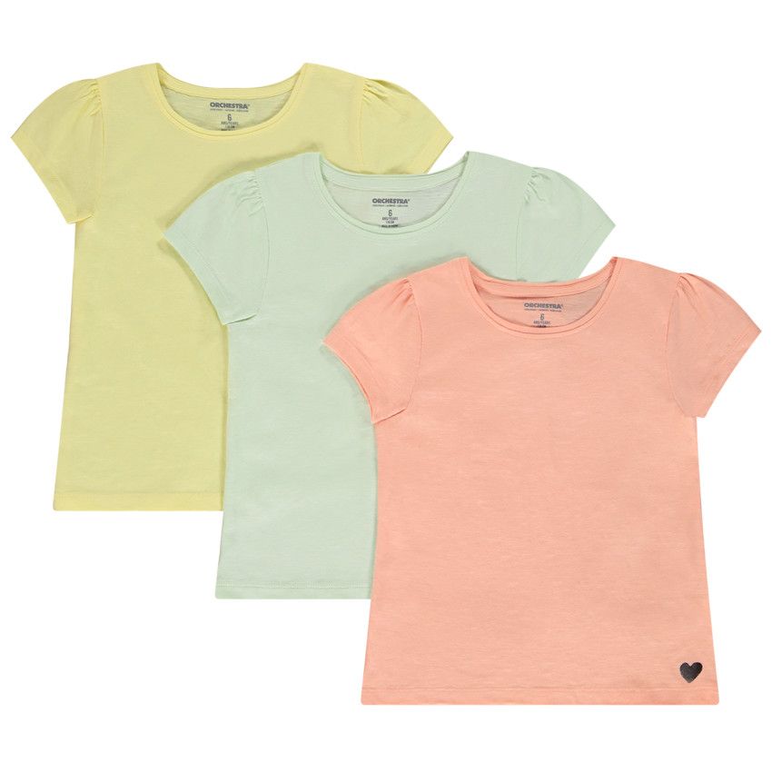 Lot de 3 t-shirts manches courtes print cœur pour fille - Jaune