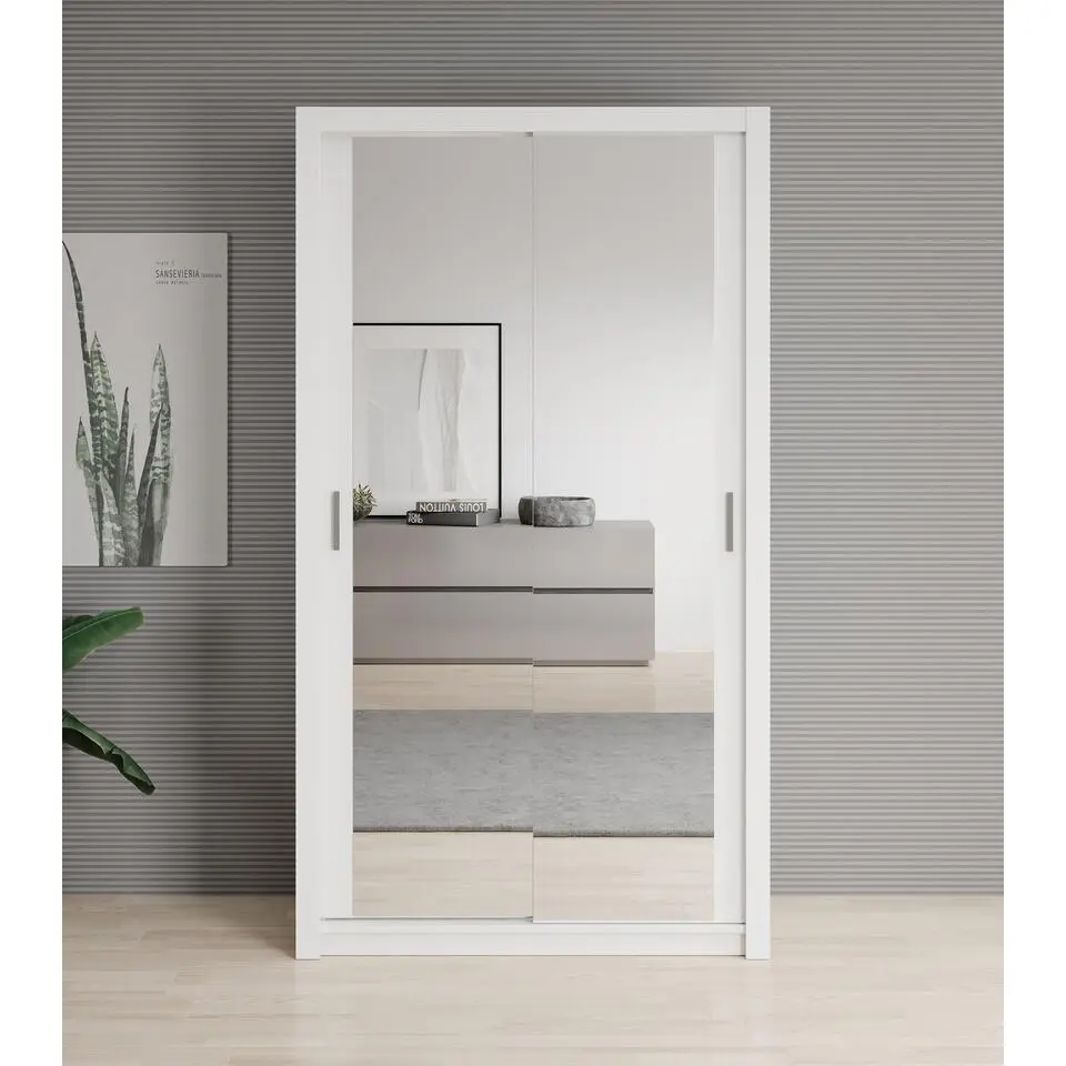 Meubella - Kledingkast Blake - Wit - 120 cm - Met spiegel