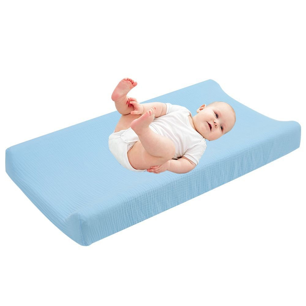 (80x40cm) Baumwoll Baby Wickelkissen Überzug Wickelauflage Spannbezug - Blau
