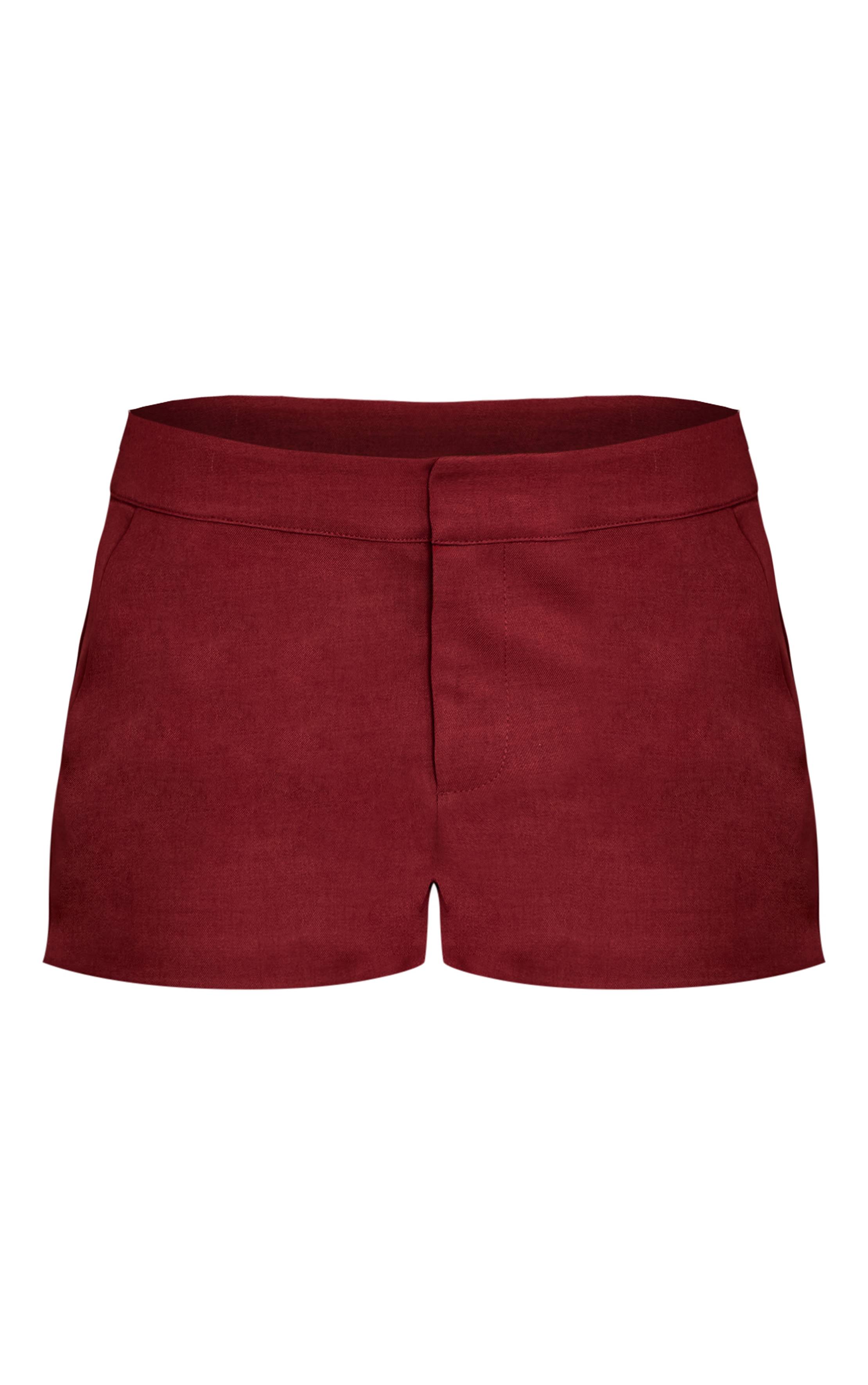 Rouge Bordeaux Short Tailleur Tissé Taille Mi-haute