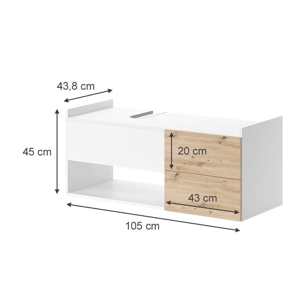 Vicco Waschtischunterschrank Alf 105 x 45 cm, Weiß Artisan Eiche, Badezimmer