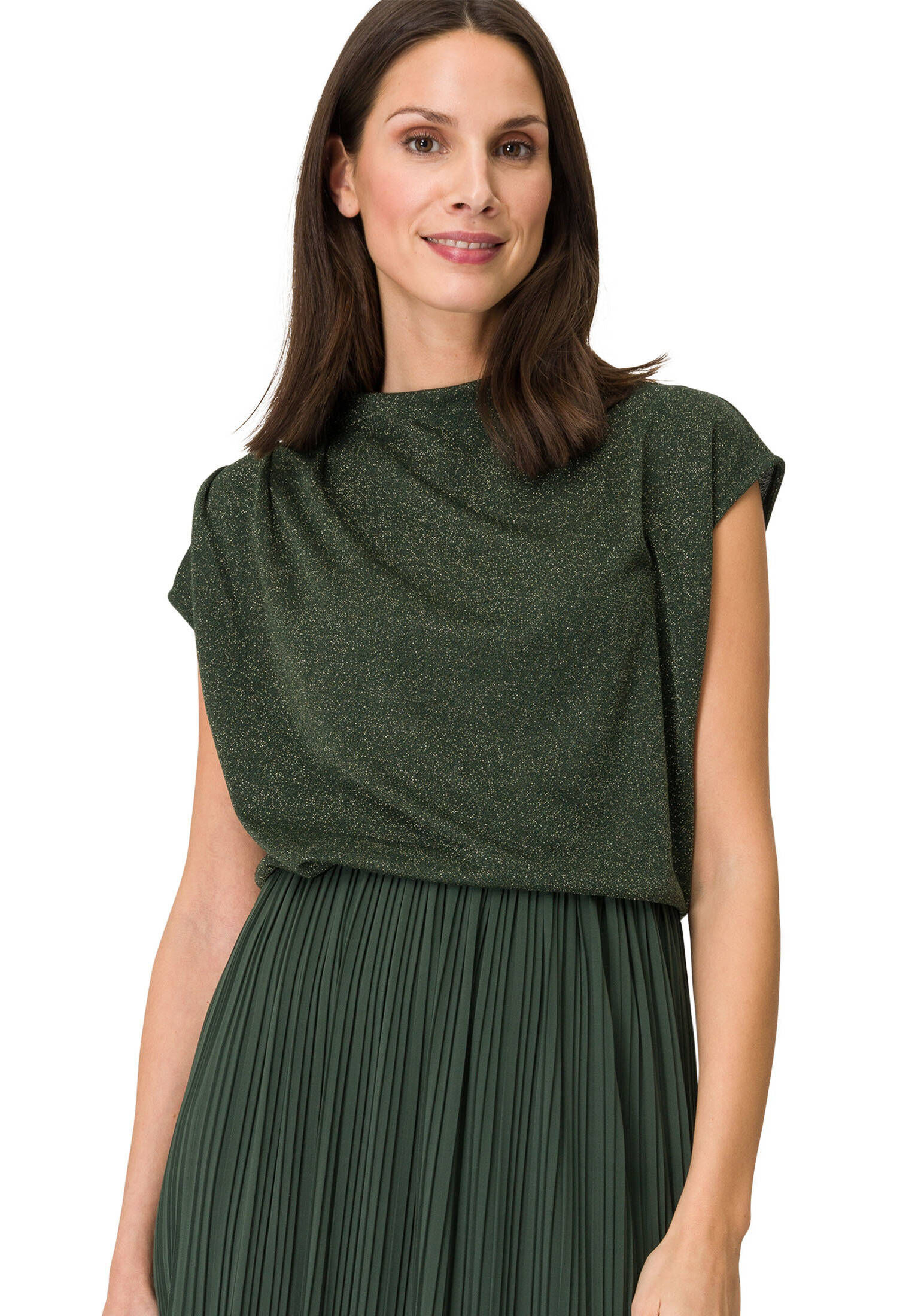 zero| Damen Glitzer Shirt mit Stehkragen