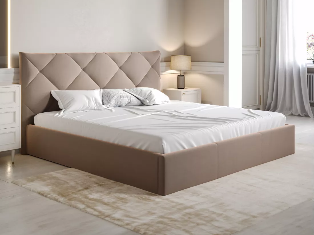Lit coffre 180 x 200 cm - Velours - Beige + Matelas - STARI de Pascal Morabito
