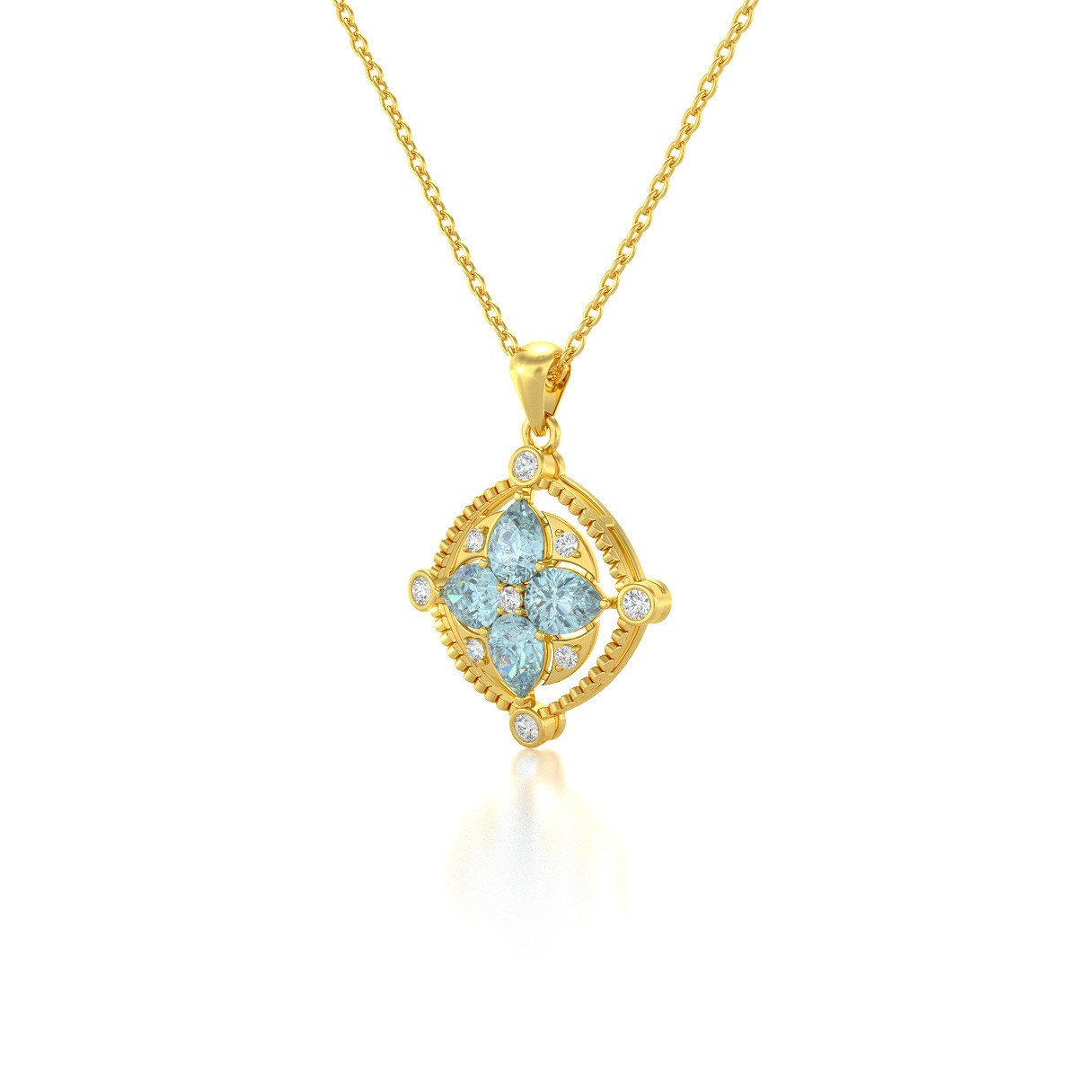 Collier Pendentif Or Jaune Médaillon Aigue-Marine et Diamants - Bijou d'Exception pour un Anniversaire Inoubliable | Aden