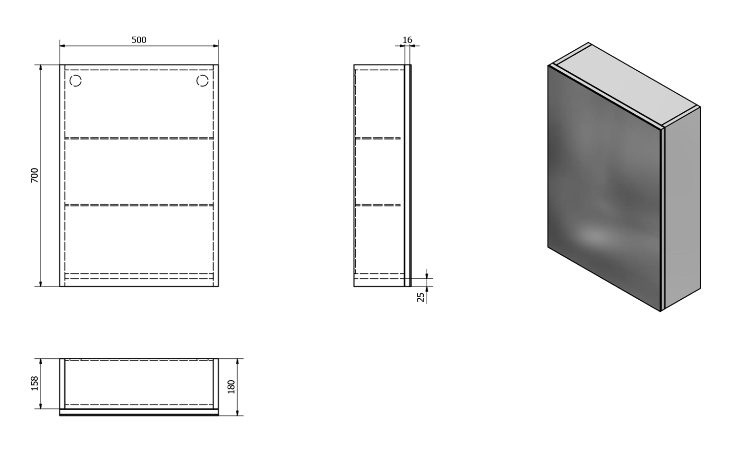 Aqualine Vega spiegelkast 50x70x18cm wit
