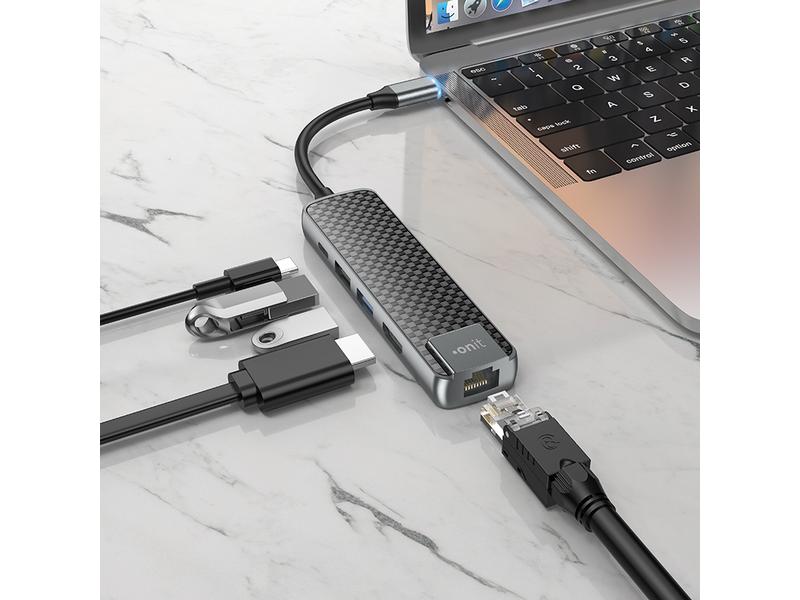 onit USB-C-Multiadapter Kompakte USB-C-Dockingstation mit fünf Anschlussmöglichkeiten