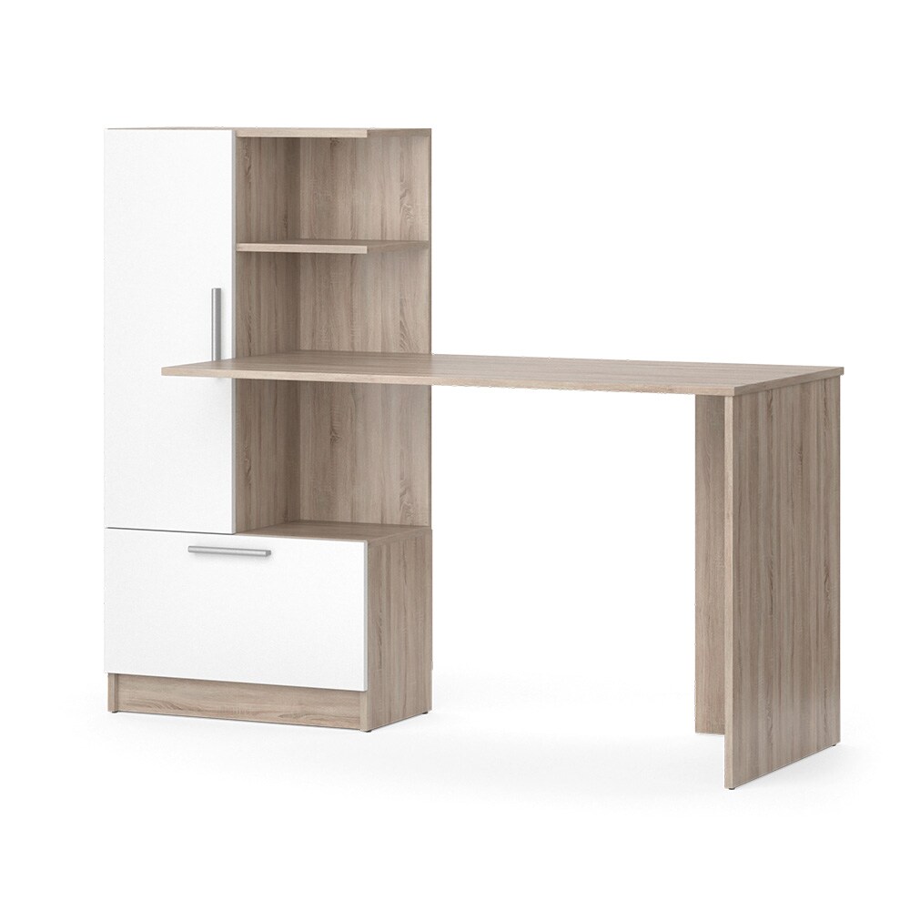 Vicco Arbeitstisch Schreibtisch Bürotisch Tomy Sonoma Weiß 150x120 modern Computertisch PC-Tisch Arbeitszimmer Homeoffice Büromöbel Computermöbel Schrankschublade Schranktür Regalanbau