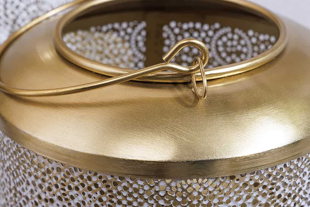 Deko Windlicht ORIENT 20cm gold Metall mit Patina handmade Laterne