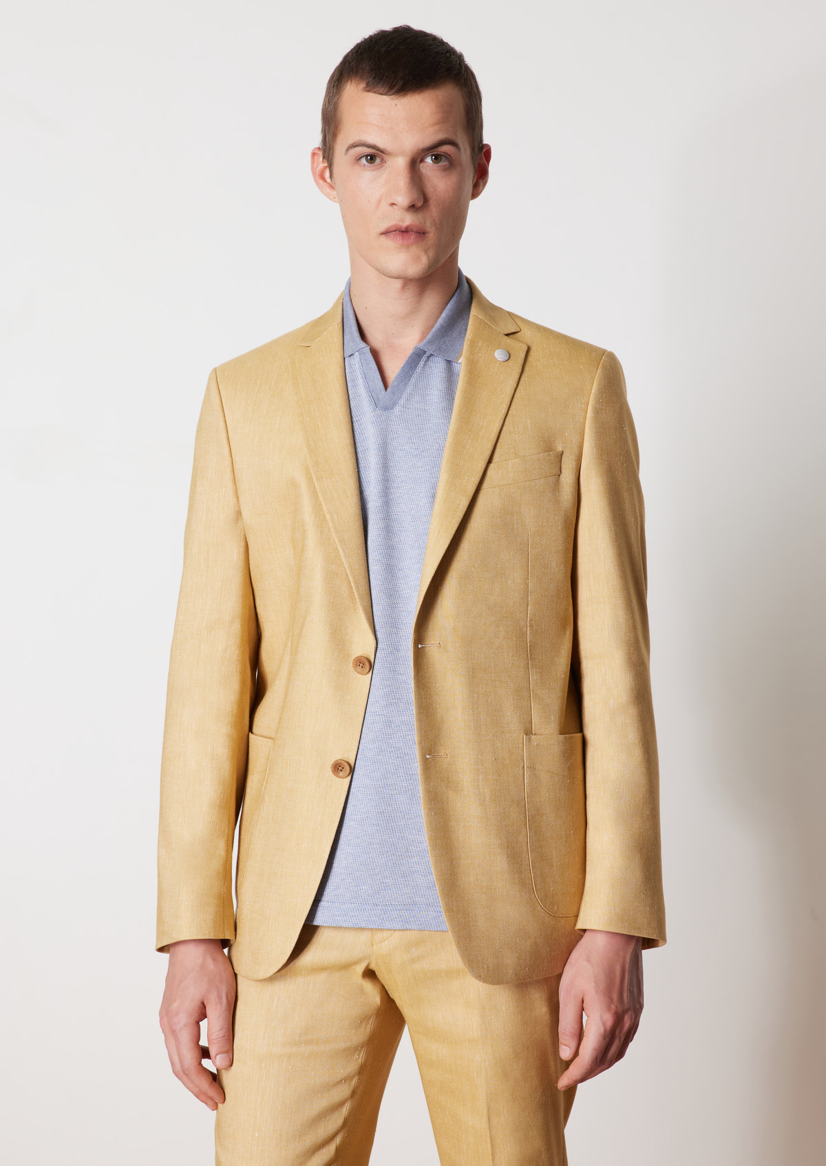 Veste coordonnable Regular en lin mélangé uni jaune curry