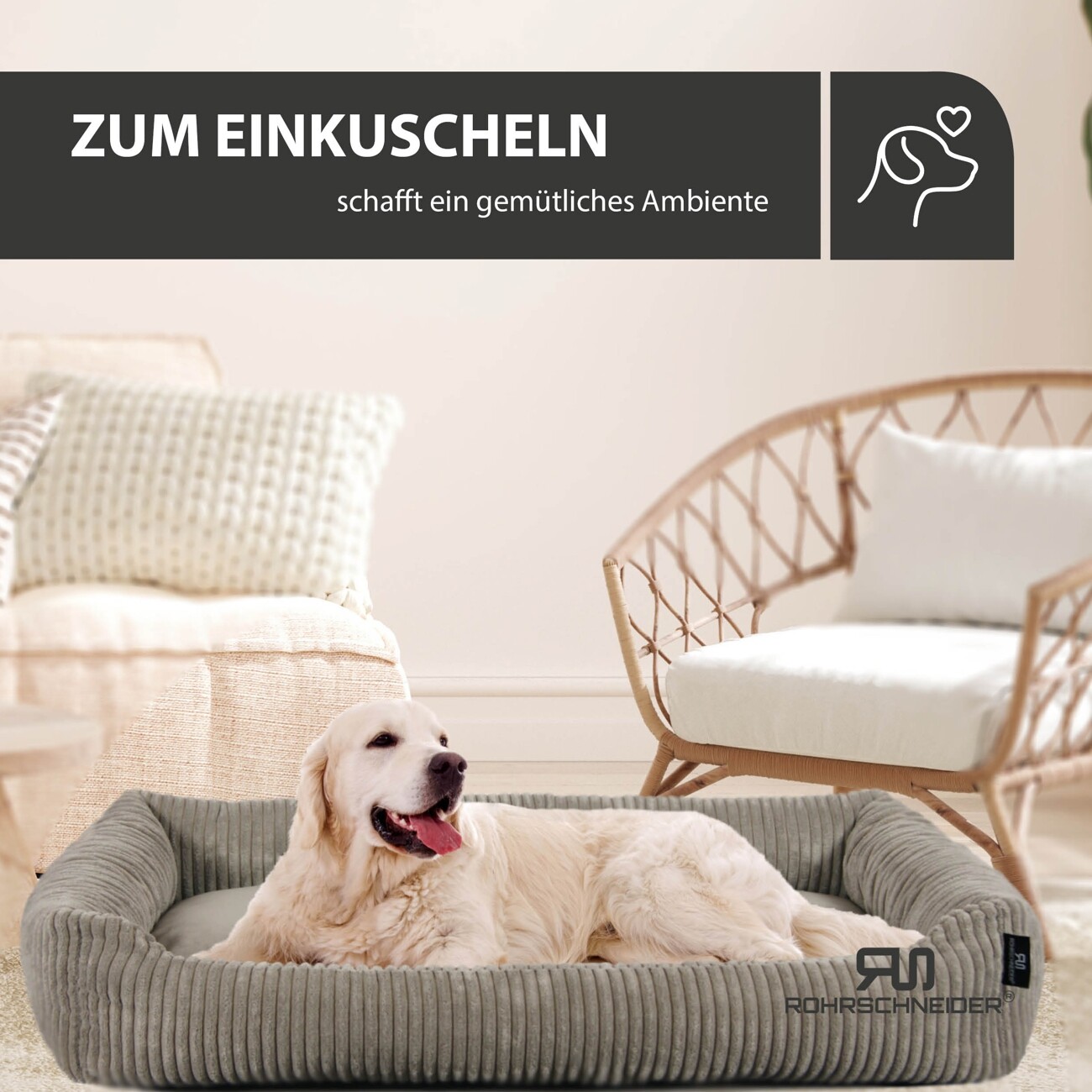 Rohrschneider Hundesofa XXL mit Gratis-Beigabe, weicher Cord