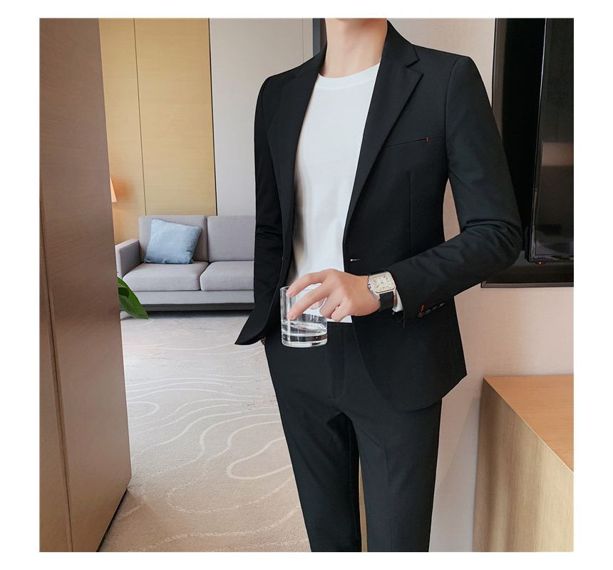 Deepwood - Set: Effen blazer met één knoop + cropped pantalon