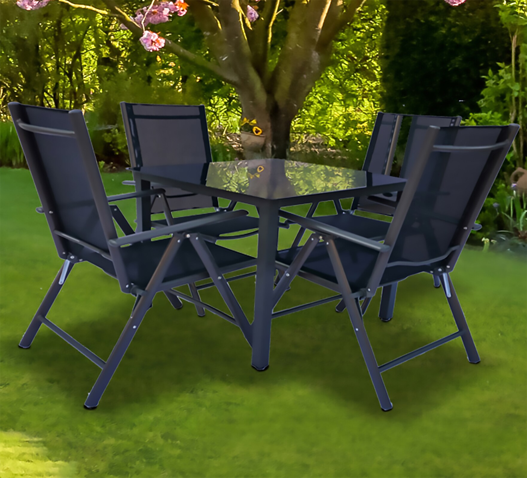 VCM 5 tlg. Set Gartenmöbel Alu Glas Gartenset Sitzgruppe Essgruppe Tisch Stühle 80 SW