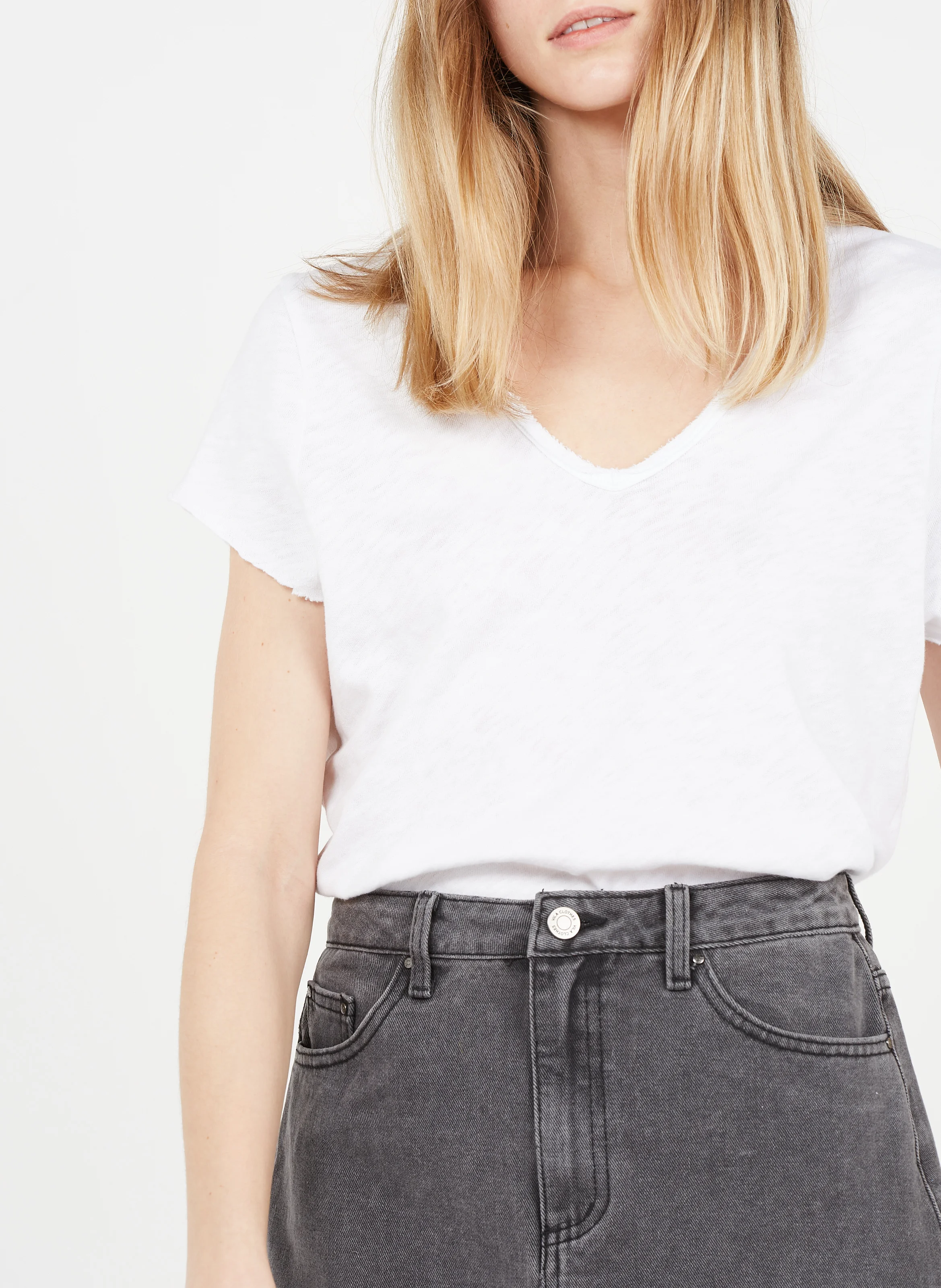 SONOMA - Tee-shirt droit col V en coton | Blanc