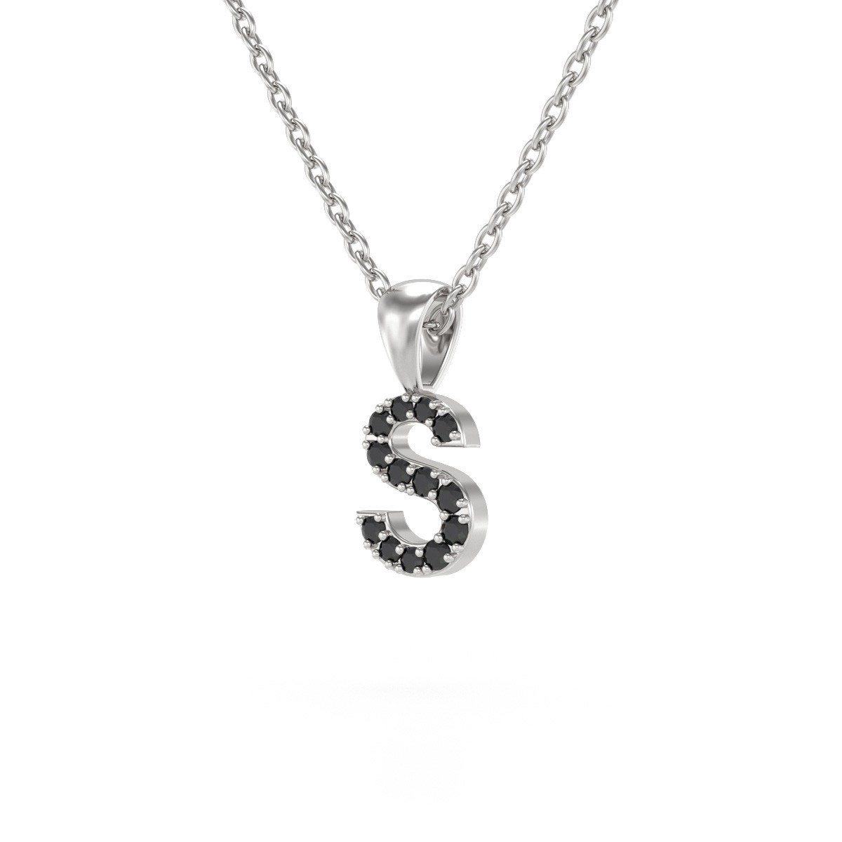 Collier Pendentif ADEN Lettre S Diamant Noir Chaine Argent 925 incluse 0.72grs