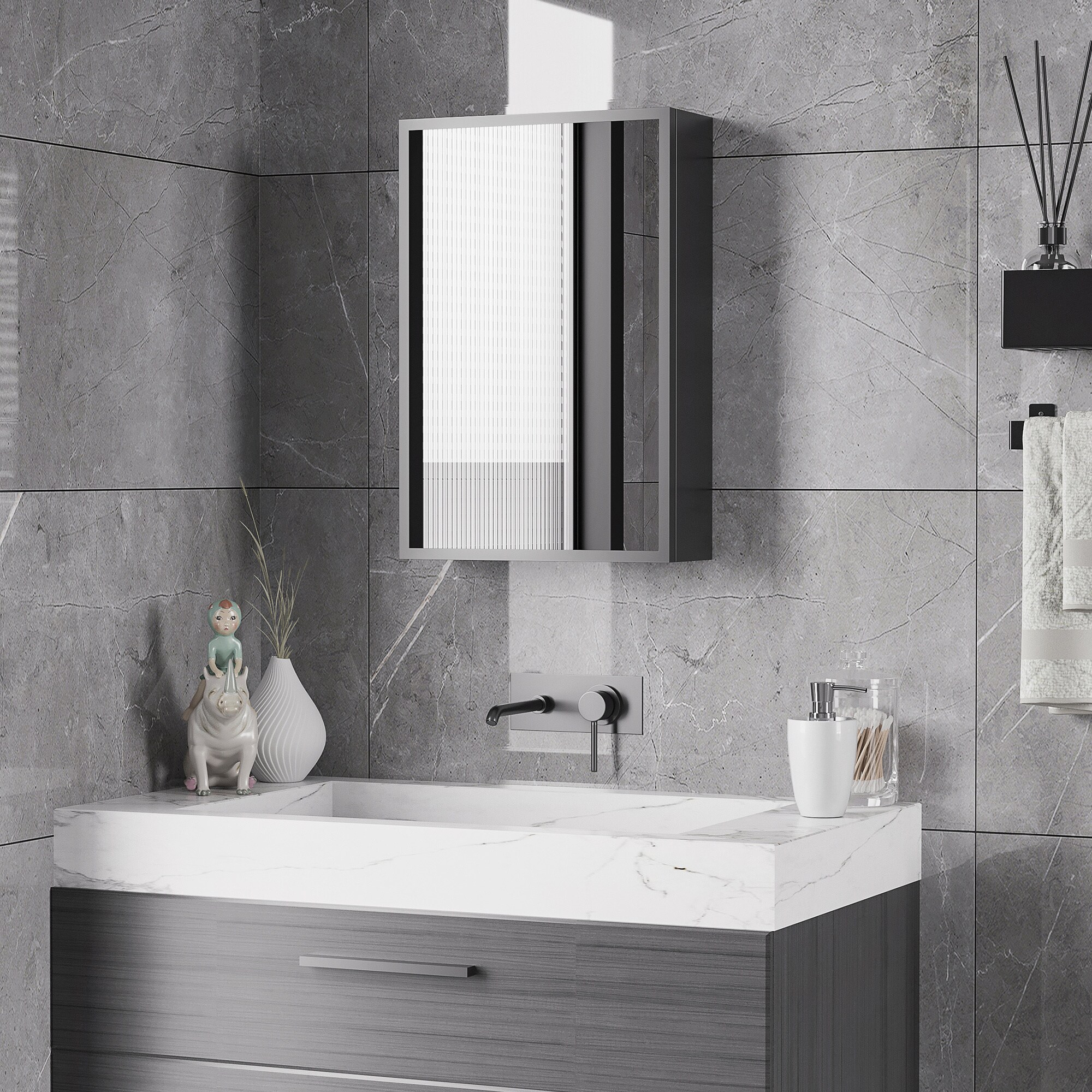kleankin Spiegelschrank mit Spiegelglastür schwarz 40L x 15B x 60H cm
