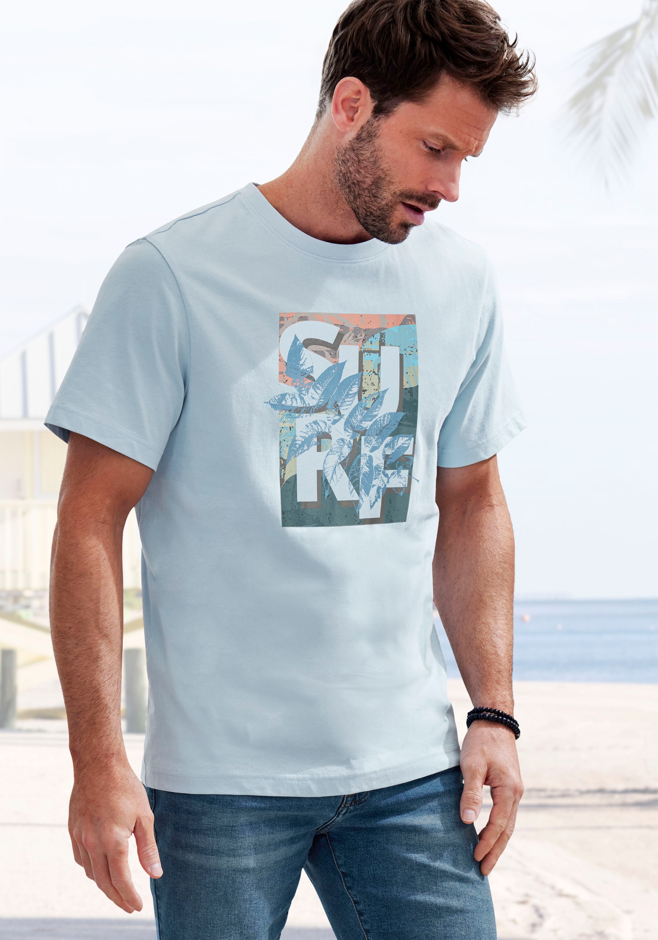 John Devin T-Shirt , Rundhalsshirt mit Surf -Aufdruck aus reiner Baumwolle