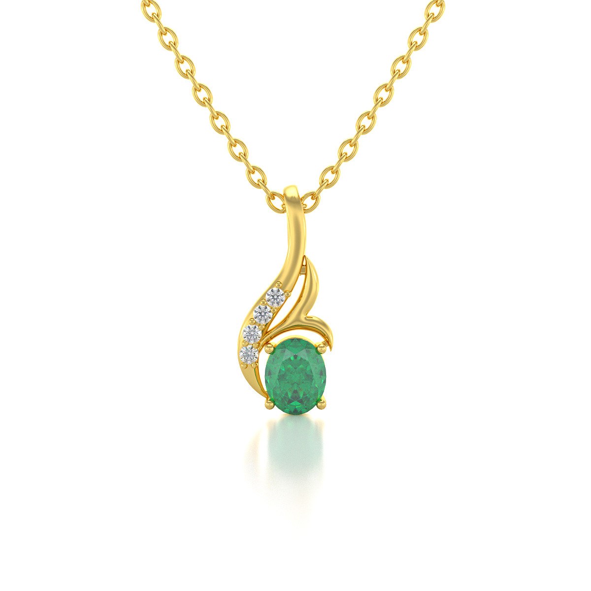 Collier Pendentif ADEN Or 585 Jaune Emeraude et Diamants Chaine Or 585 incluse 0.75grs