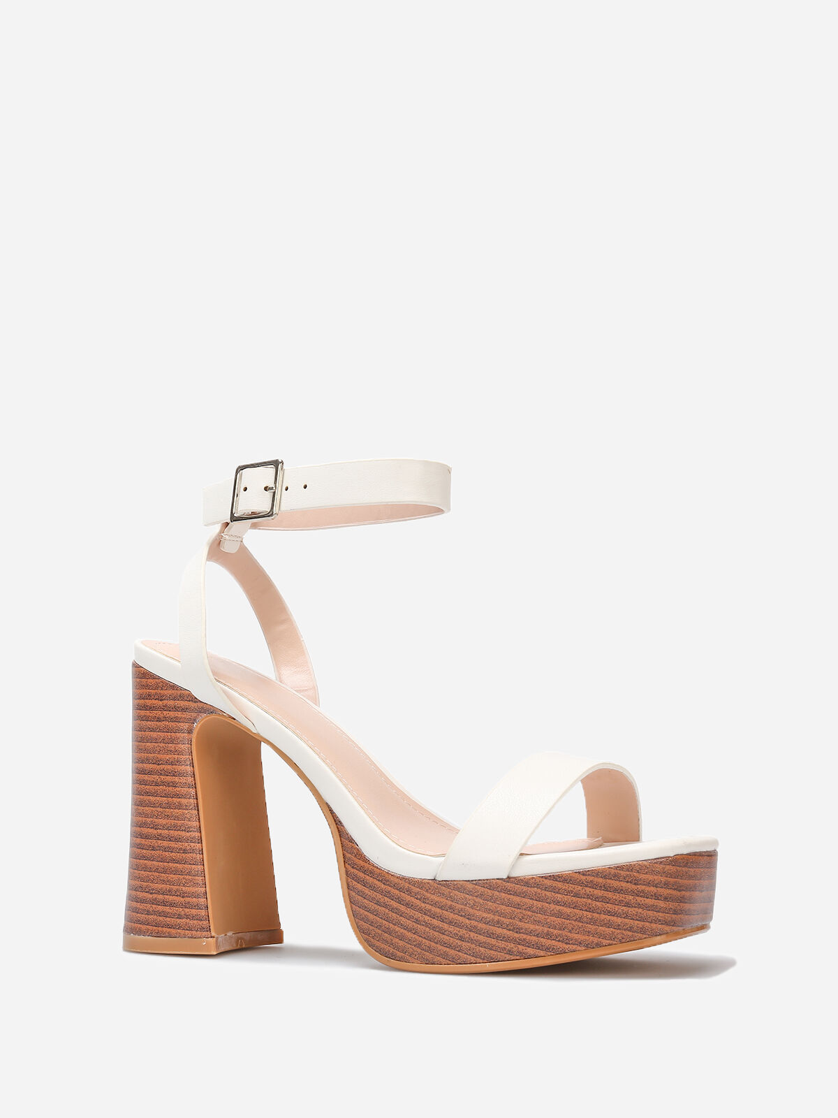 Sandales à plateforme et talon effet bois- Blanc