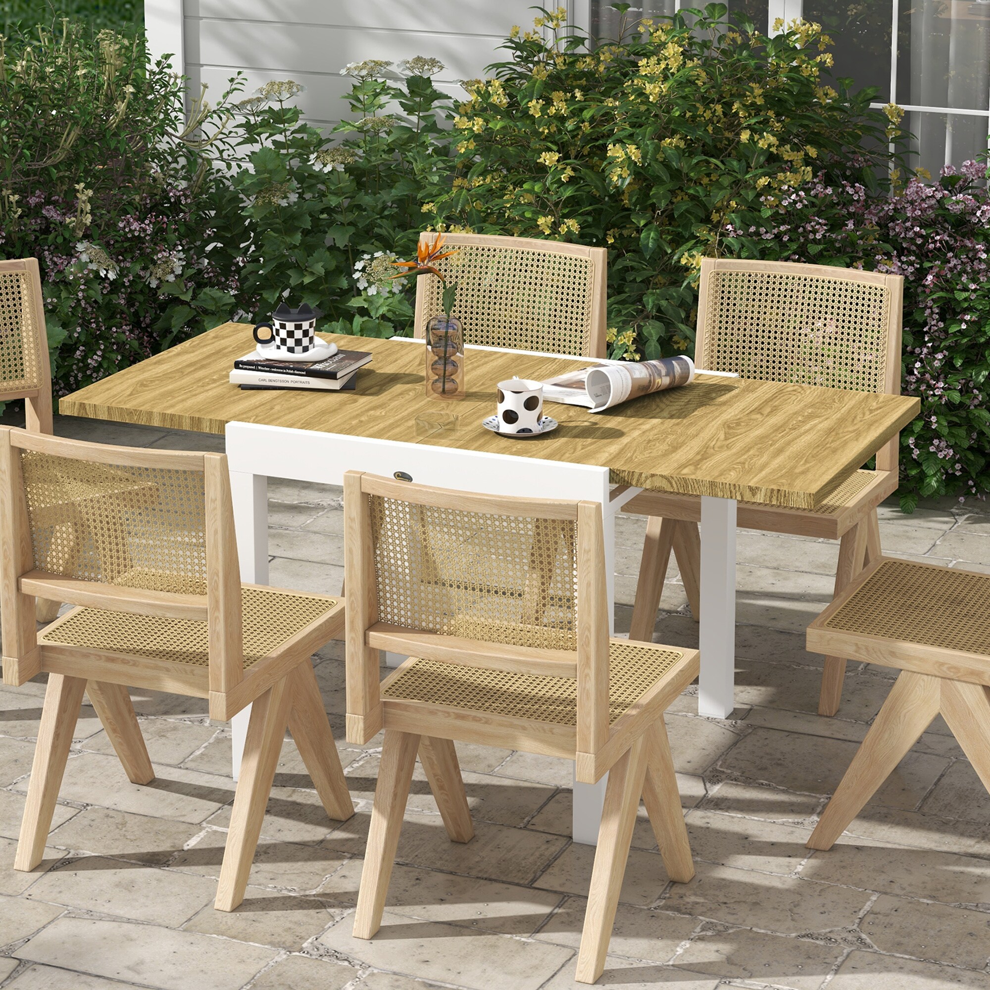 Outsunny Gartentisch mit ausziehbarer Tischplatte natur 160L x 80B x 75H cm
