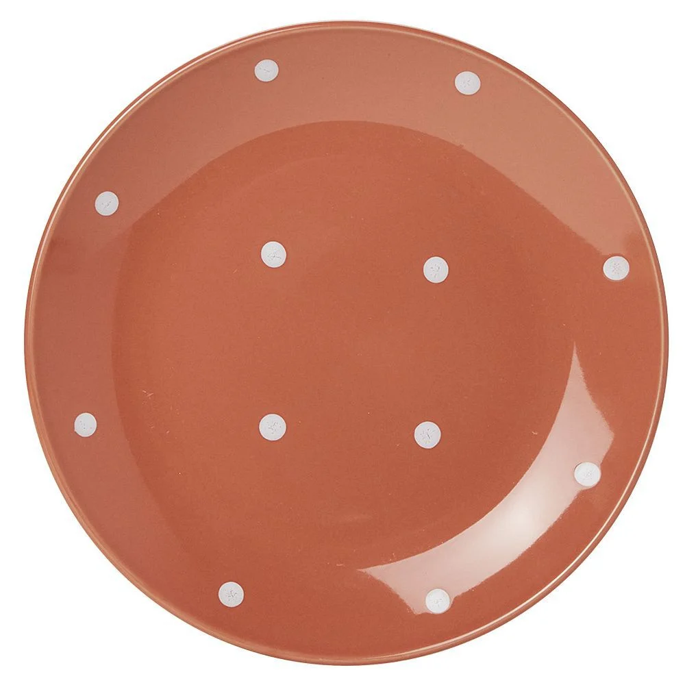Lot de 4 assiettes rondes plates céramique déco pois