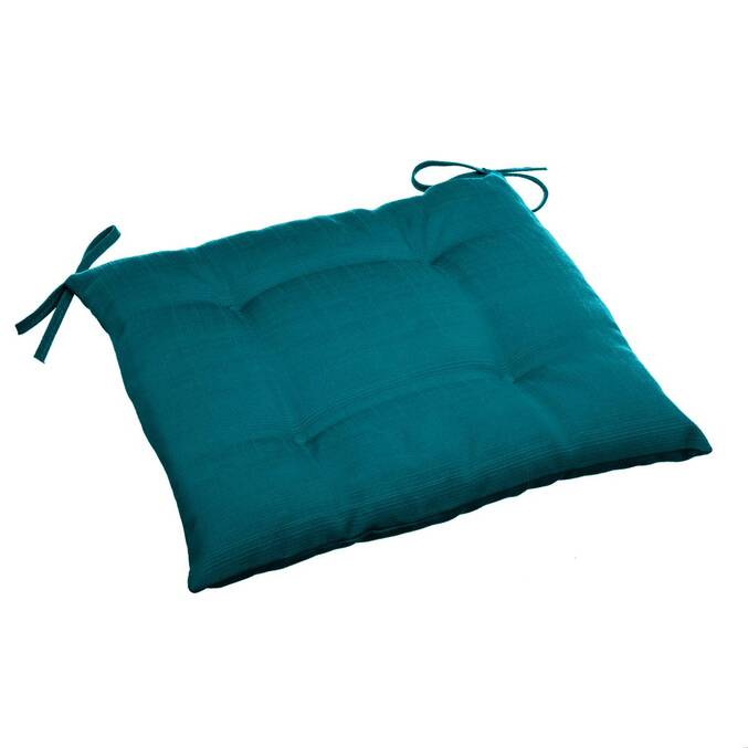Galette de chaise carrée 4 points KORAI Bleu canard