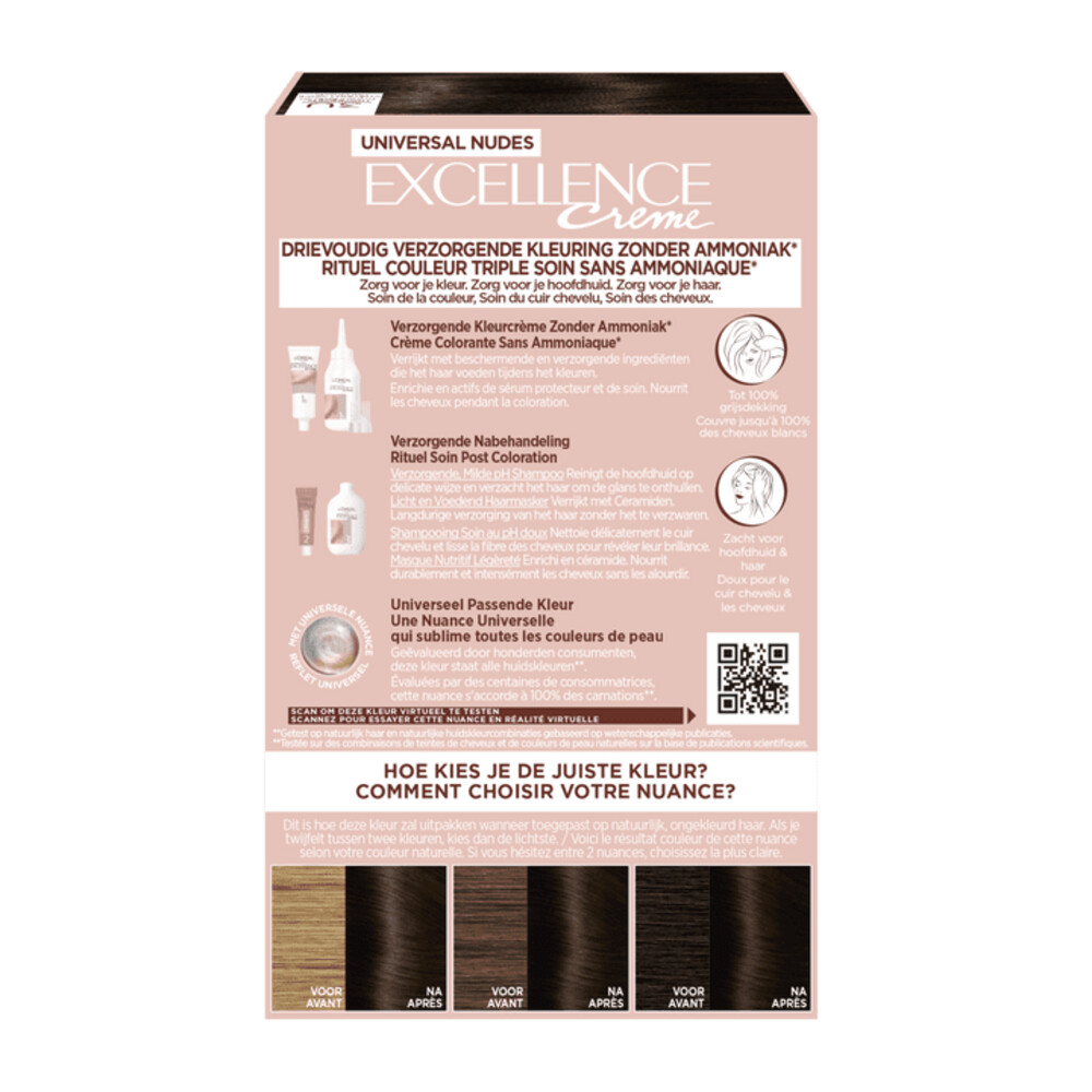 L'Oréal Excellence Crème Universal Nudes Permanente Haarkleuring 3U Universeel Donkerbruin