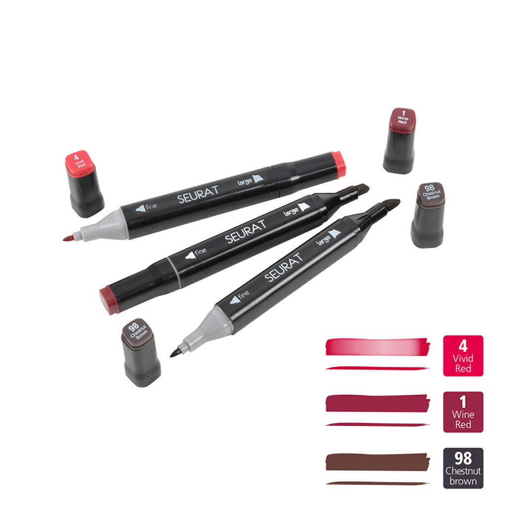 Lot de 3 marqueurs double-pointe rouge