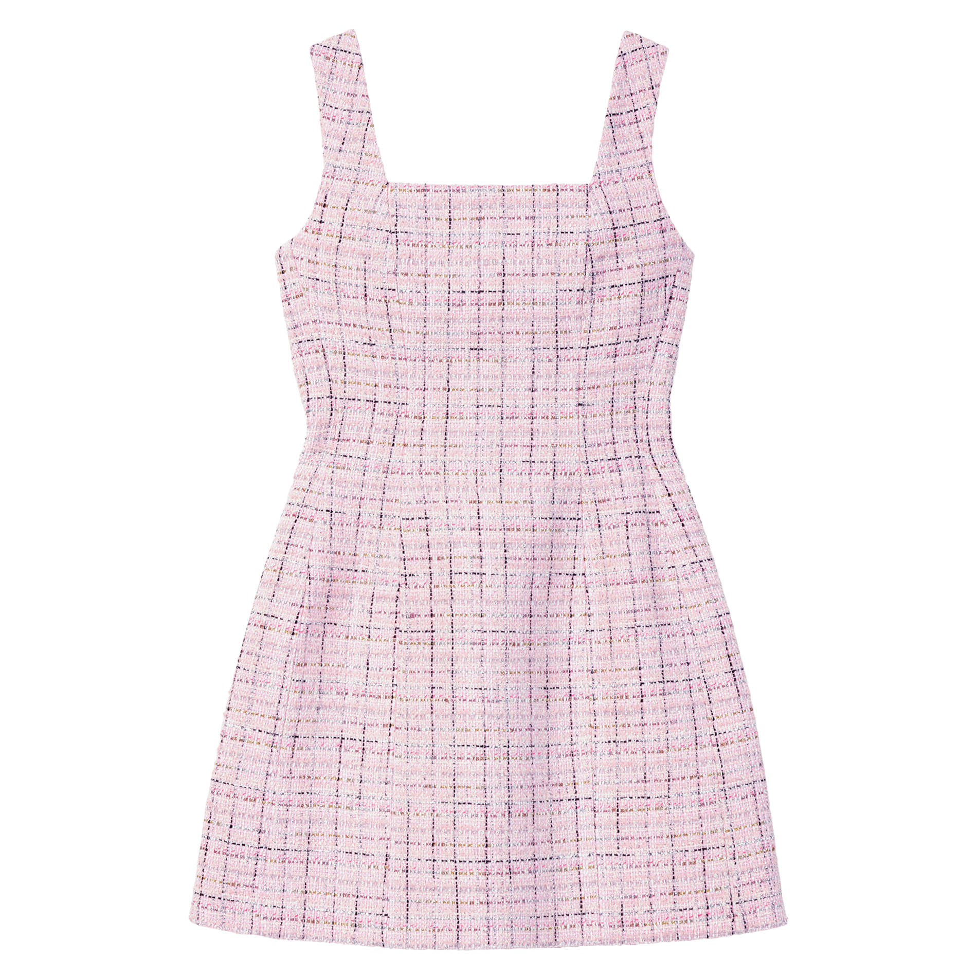 Robe courte droite col carré en tweed | Rose