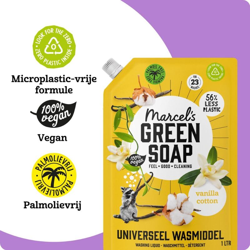 Marcel's Green Soap - Wasmiddel Refill - Vanille & Katoen - 1L - 4 Navullingen
