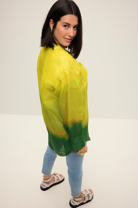 Hemdbluse, oversized, Batik-Farbverlauf, Hemdkragen, Langarm