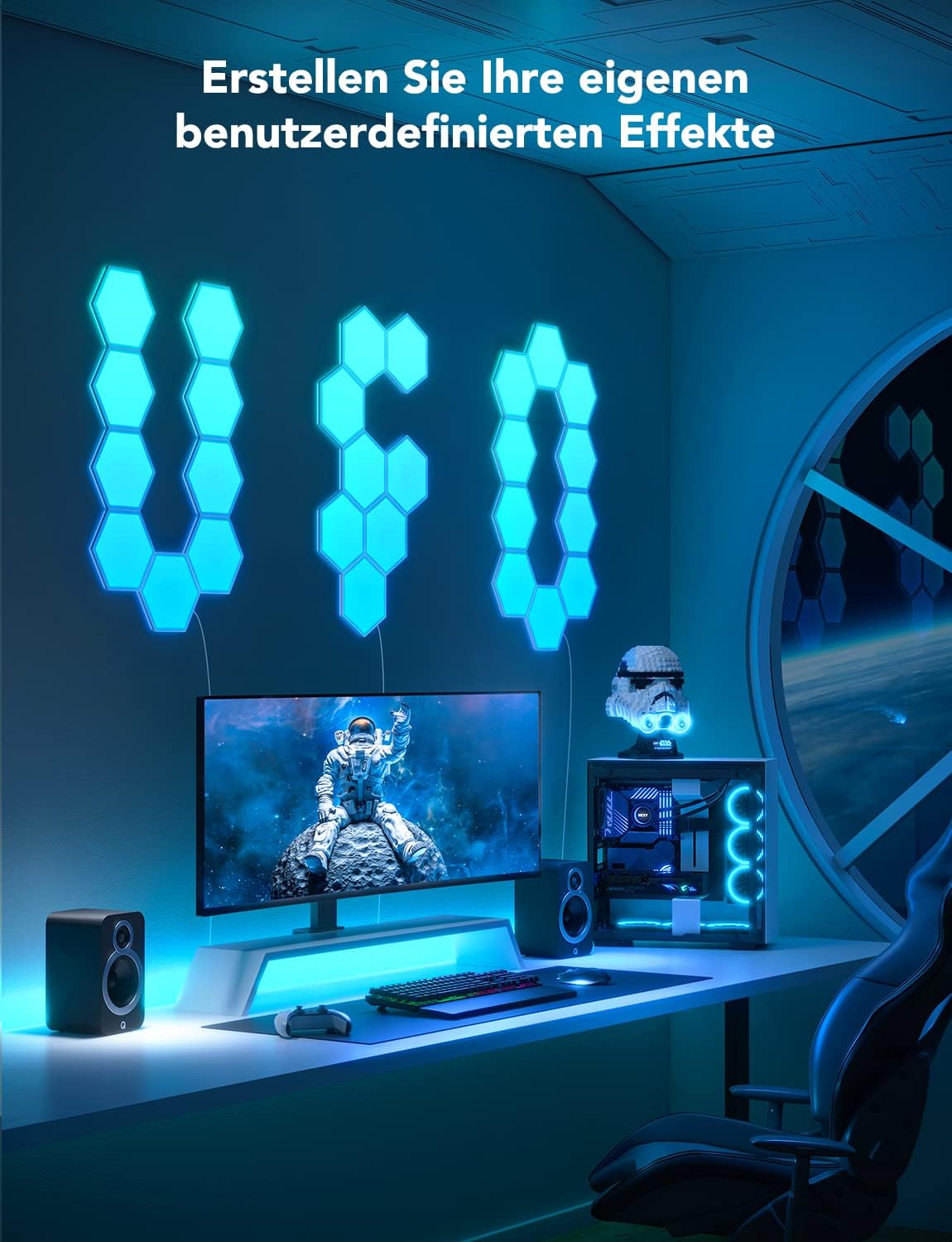 Govee LED Sechseck Hexagon Panel Gaming,10 RGBIC Smart Wandleuchte Funktioniert mit Alexa, Google Assistant, Kreative Dekorative Wi-Fi, Musik Sync für Gaming Beleuchtung & Zimmer Deko