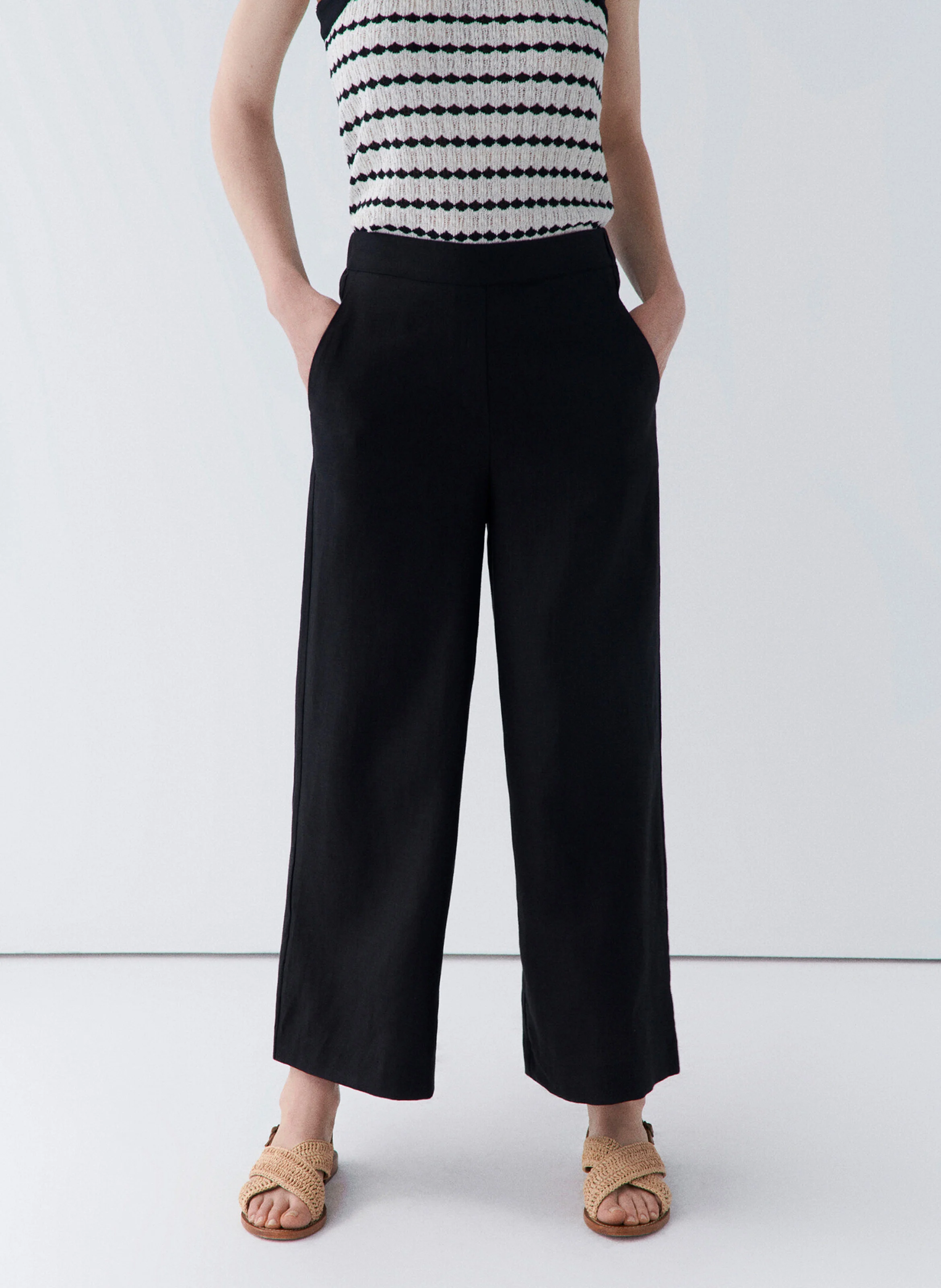 PANDI - Pantalon large taille haute en lin | Noir