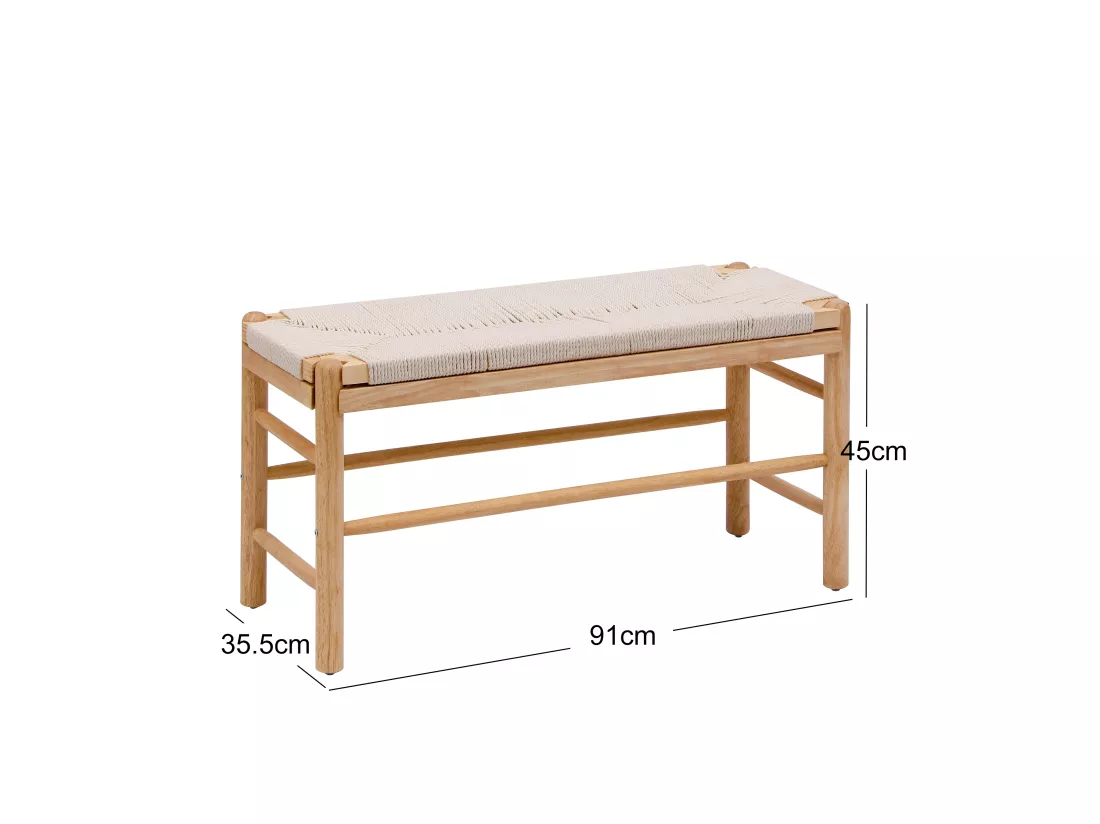 Banc avec rangement en pin massif et corde