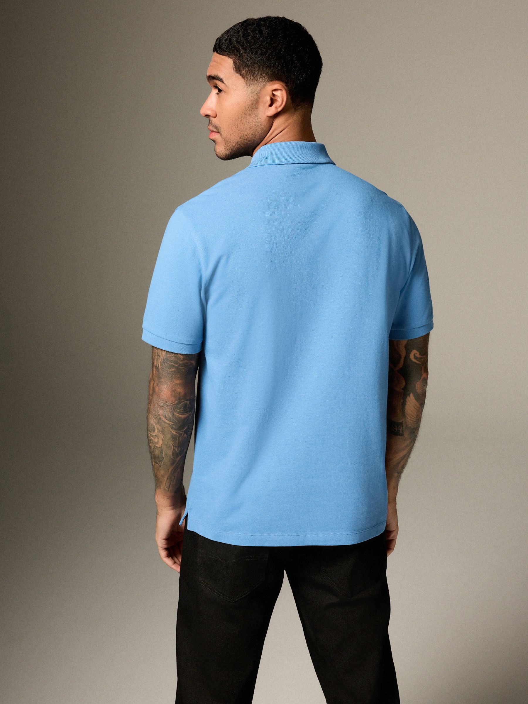 Blauw - Normale Pasvorm - Long-Sleeve Pique Polo Shirt