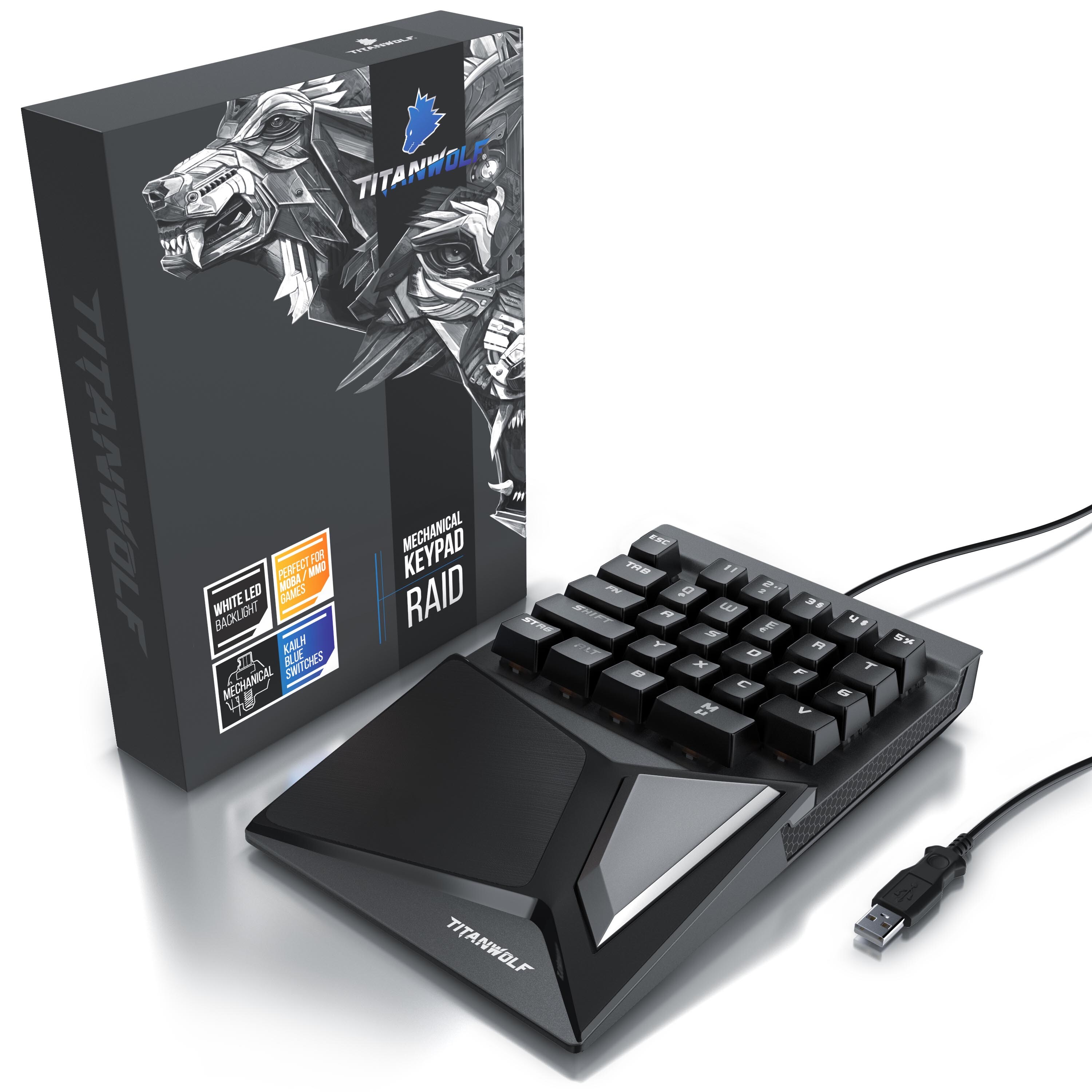 Titanwolf Gaming-Tastatur, mechanische Keypad Tastatur mit 28 Tasten, Gaming Einhandtastatur