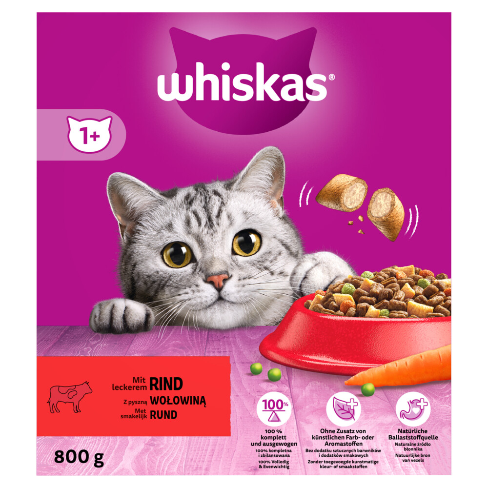 Whiskas 1+ Adult Katten Droogvoer Rund800 gr