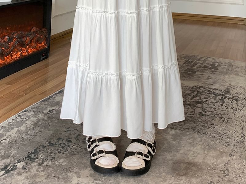 AKANYA - Maxi A-lijn rok met middelhoge taille en effen stof