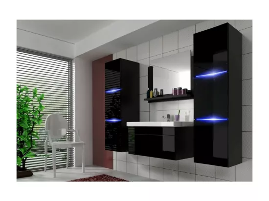 Meuble sous vasque 80cm suspendu collection RAVEN, coloris noir mat et brillant, idéal pour une salle de bain design