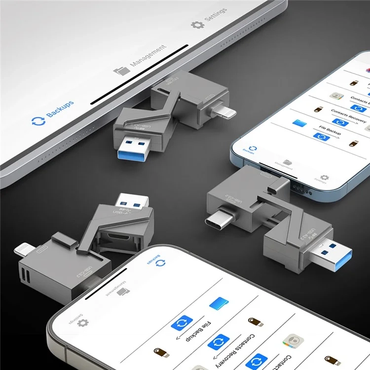 (128GB) 3in1 Flash Drive USB 3.2 Speicherstick Lightning / USB-C / USB-A Datenübertragung / Drehbares Design / Speicher Stick Flash Drive - Grau