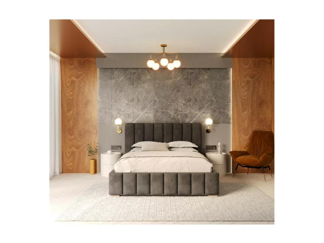 Lit Coffre Anton 120 x 200 cm avec sommier à lattes relevable Gris foncé
