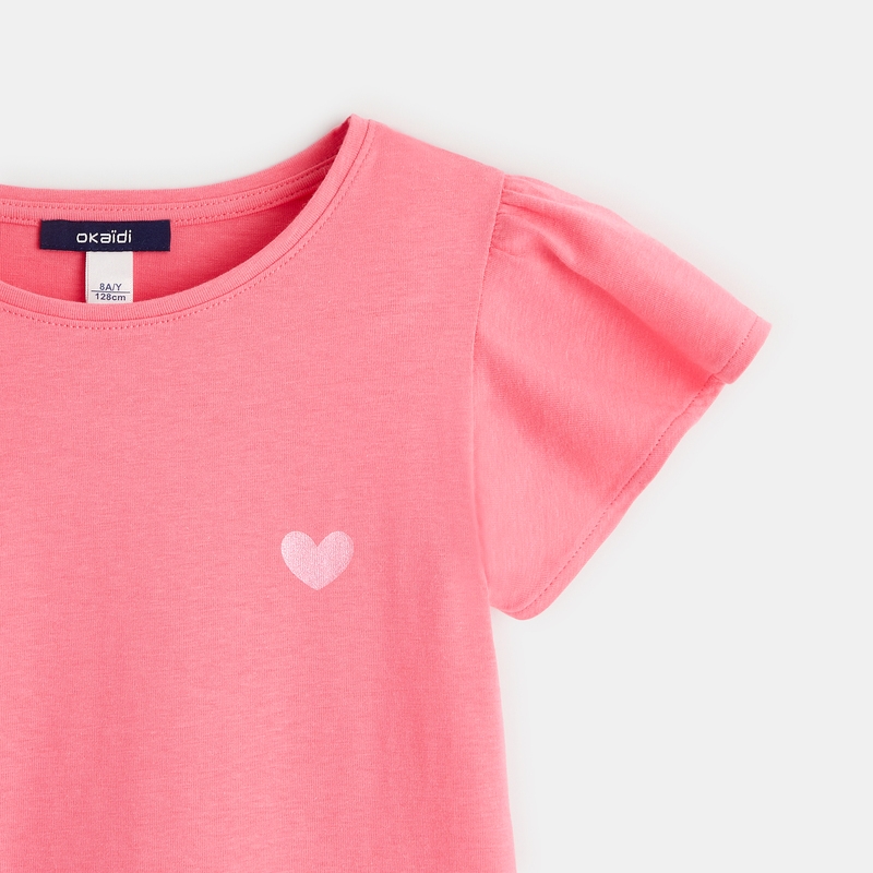 T-shirt à manches courtes volantées rose fille